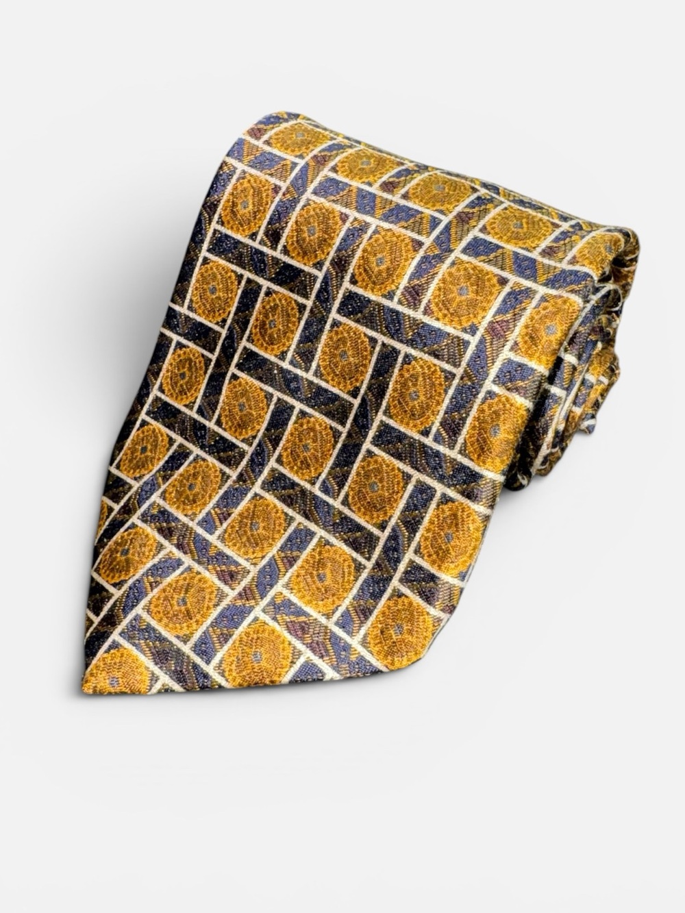 NEW Robert Talbott best of class brown blue 100% silk geometric neck tie NWT